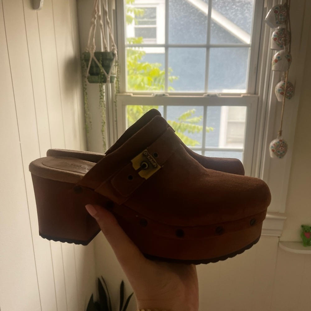 Dr. Scholl's Brown Suede Platform Clogs with Buckle